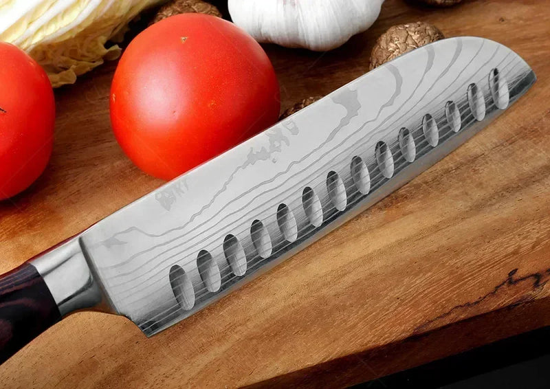 ✨ Conjunto de Facas Damascus Profissional – Chef, Desossa, Santoku e Cutelo com Capa