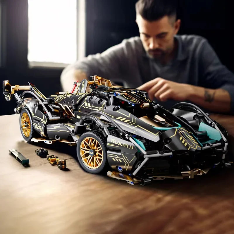Carro Controle Remoto Roadster V12 Preto 2024 - Blocos de Montar DIY 1:14, 1280 Peças - Presente Ideal para Aniversário