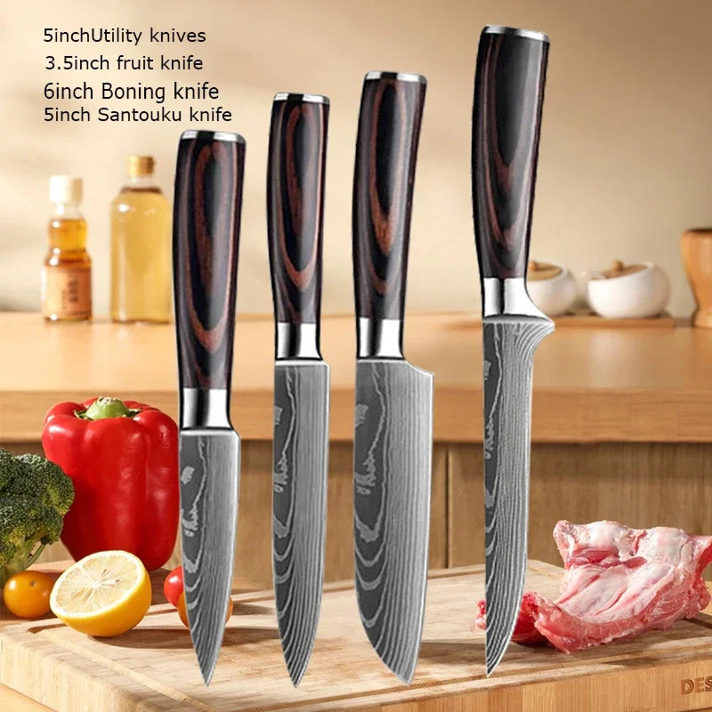 ✨ Conjunto de Facas Damascus Profissional – Chef, Desossa, Santoku e Cutelo com Capa