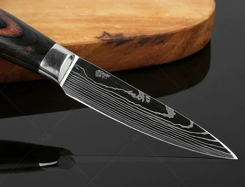 ✨ Conjunto de Facas Damascus Profissional – Chef, Desossa, Santoku e Cutelo com Capa
