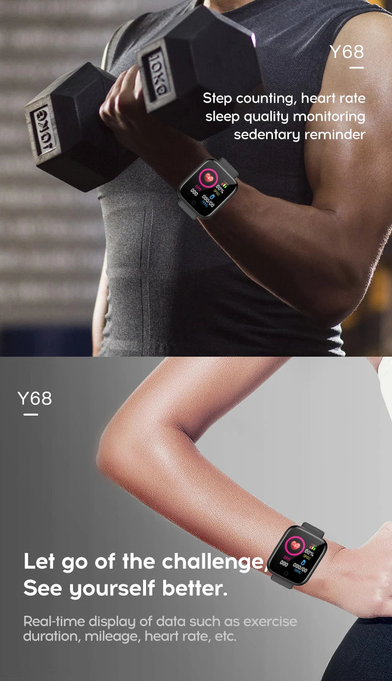 Smartwatch Multifuncional Y68/D20 para Homens e Mulheres – Bluetooth, Música, Monitor de Sono, Rastreador Fitness e Conectividade com Celular