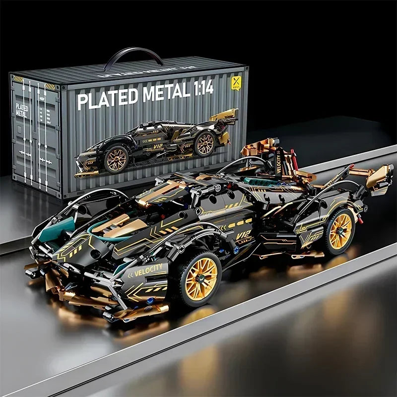 Carro Controle Remoto Roadster V12 Preto 2024 - Blocos de Montar DIY 1:14, 1280 Peças - Presente Ideal para Aniversário