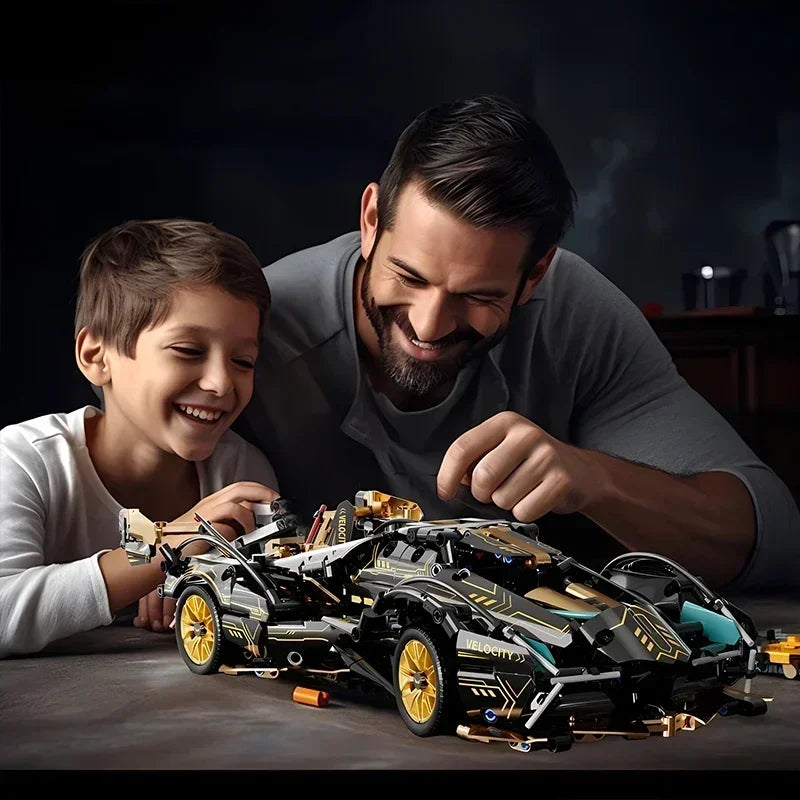 Carro Controle Remoto Roadster V12 Preto 2024 - Blocos de Montar DIY 1:14, 1280 Peças - Presente Ideal para Aniversário