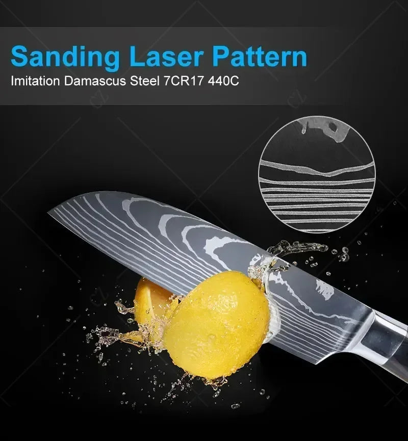 ✨ Conjunto de Facas Damascus Profissional – Chef, Desossa, Santoku e Cutelo com Capa