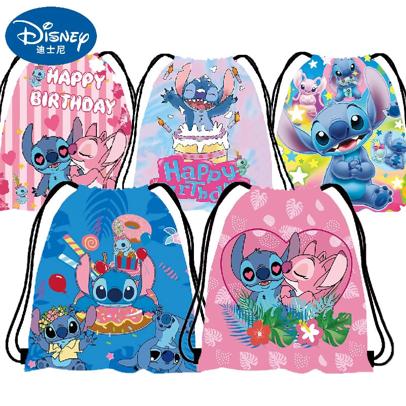 Mochila Saco Disney Stitch – Bolsa Infantil com Cordinha, Estilo Kawaii, Presente para Festa de Aniversário
