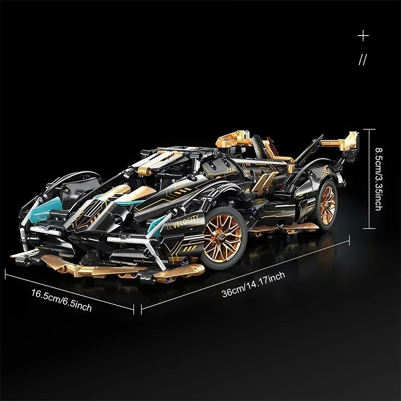 Carro Controle Remoto Roadster V12 Preto 2024 - Blocos de Montar DIY 1:14, 1280 Peças - Presente Ideal para Aniversário