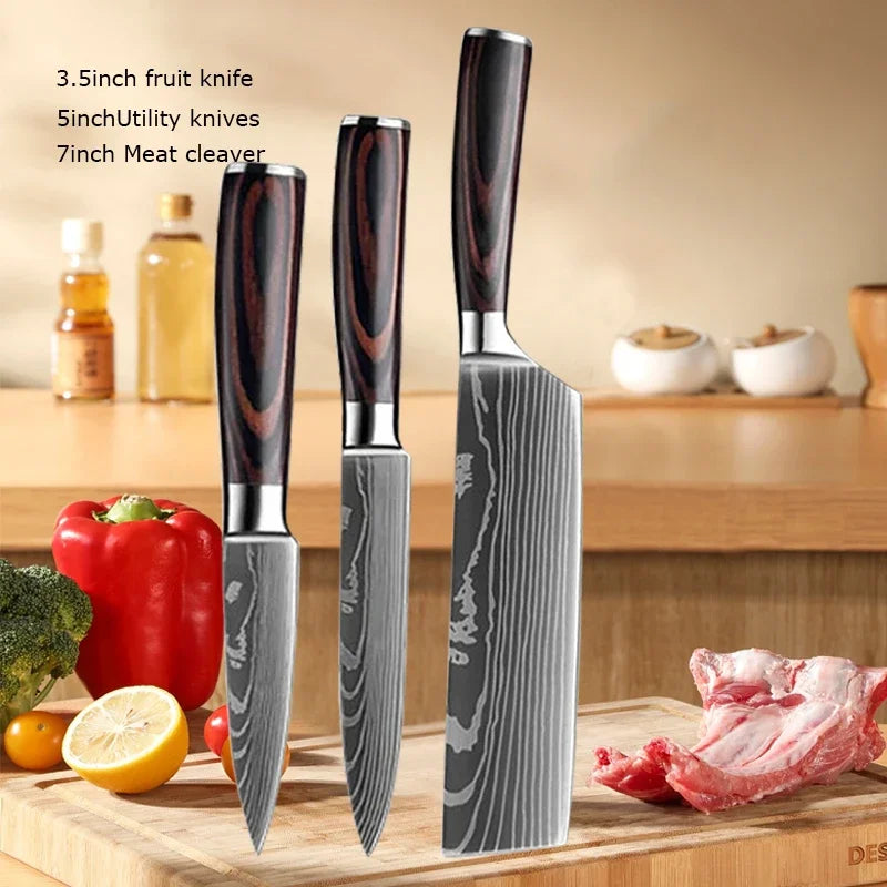 ✨ Conjunto de Facas Damascus Profissional – Chef, Desossa, Santoku e Cutelo com Capa